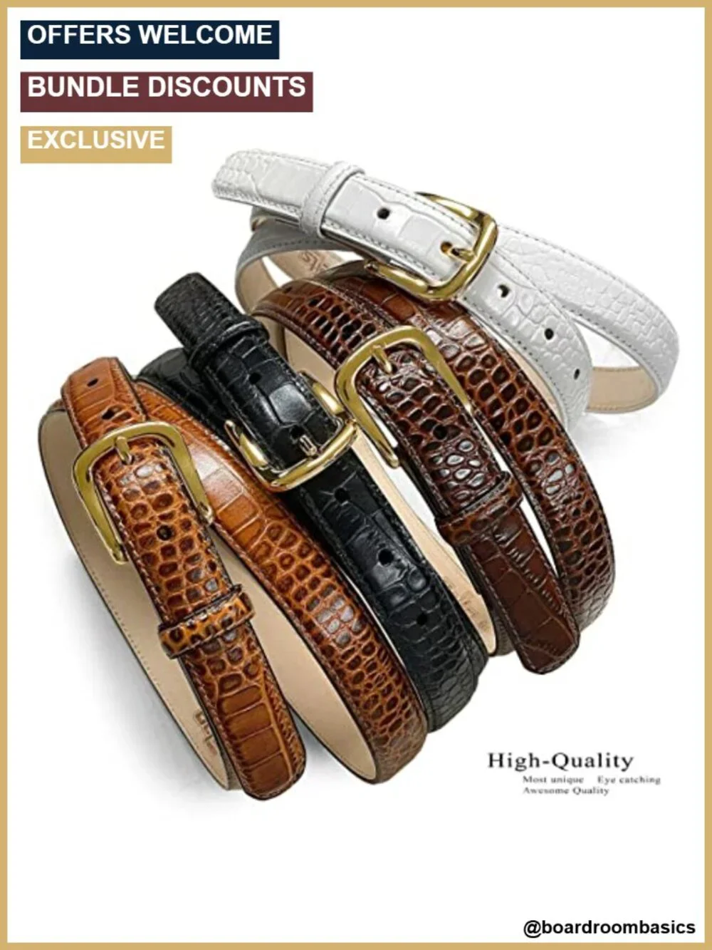 Genuine Full-Grain Cowhide Leather Dress Belt Solid Brass Gold Buckle 1 3/8 or